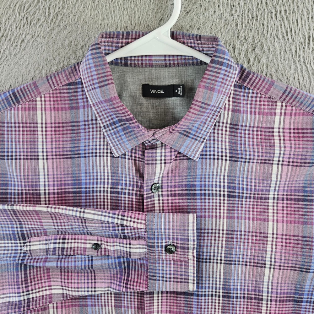 Vince Mens Purple Plaid Long Sleeve Button Down‎ Cotton Shirt Medium